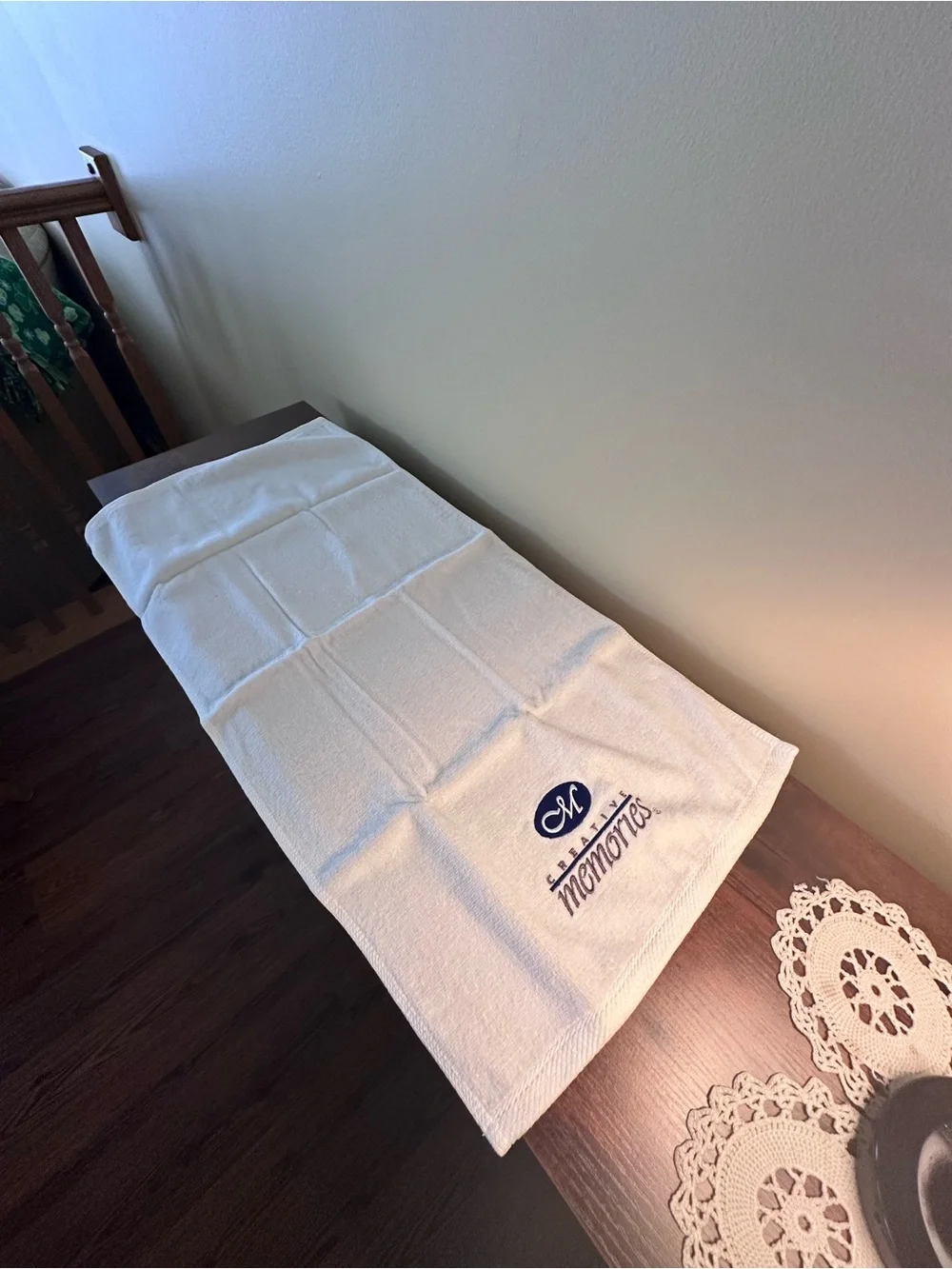 Creative Memories 27x13.25 White Hand Towels with Blue and Brown Embroidery